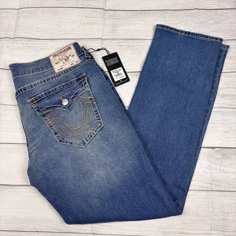 True Religion Ricky Relaxed Straight Mens Blue Jeans Size 38x34